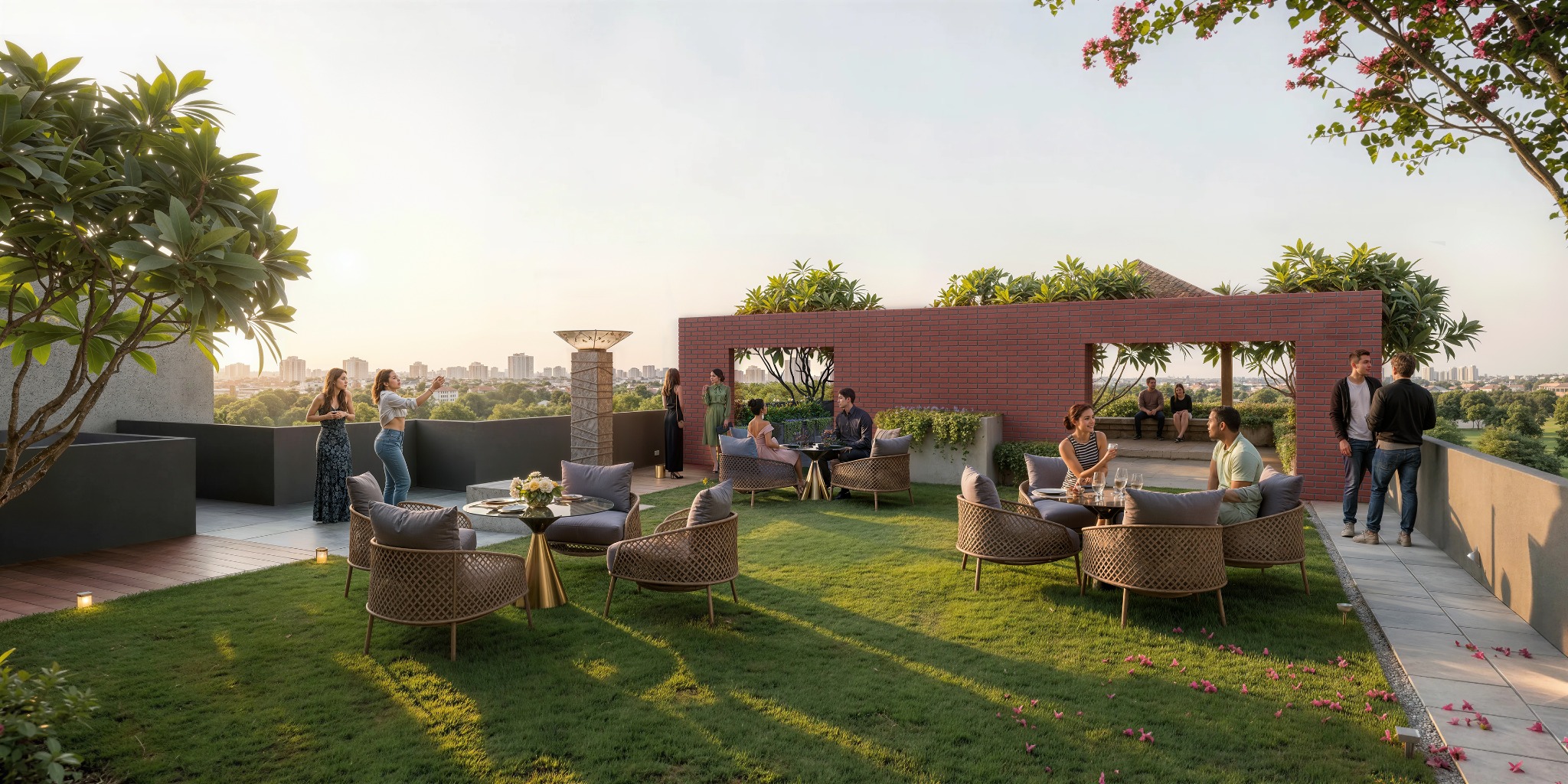 Architectural visualisation of The Societe rooftop lawn and seating